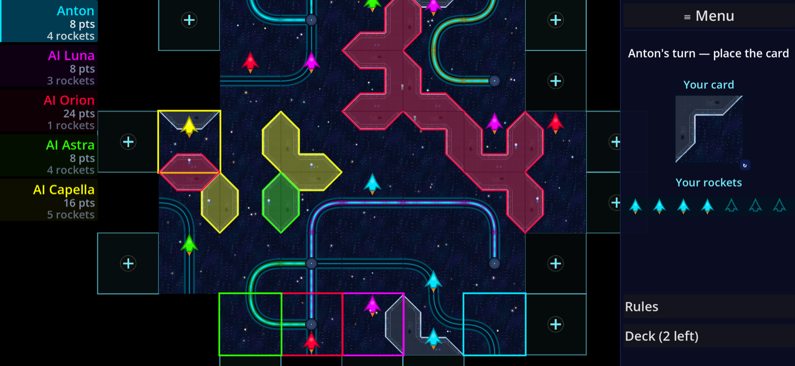 Late-game board state in CosmosOn