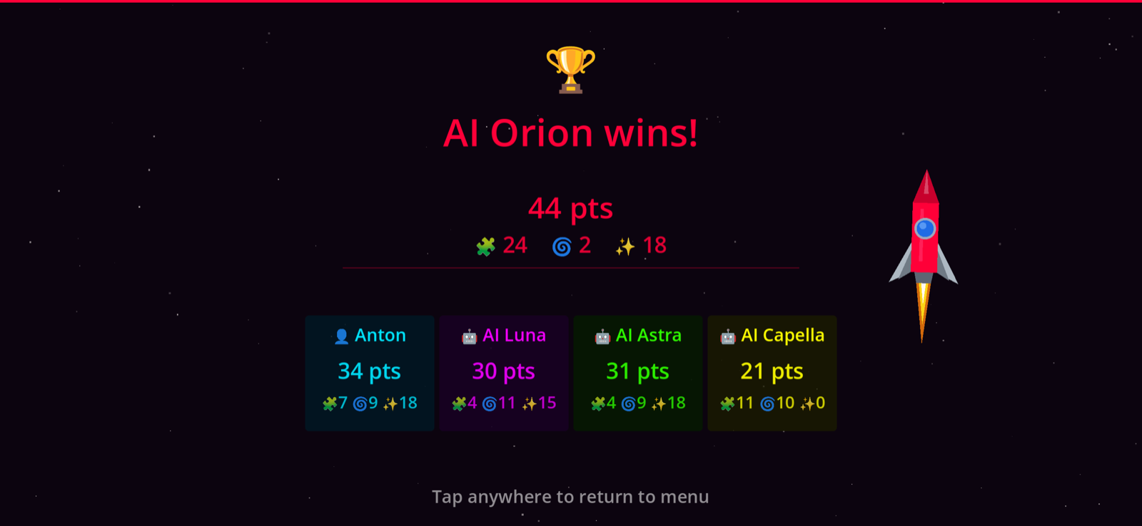 CosmosOn match results screen